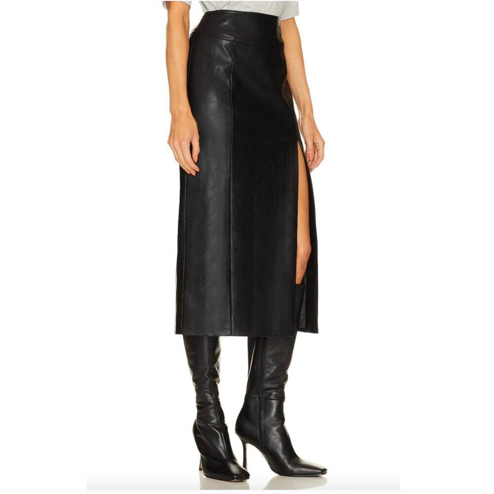 Bardot Dante Black Faux Leather Midi Skirt Size S Capsule Wardrobe - Picture 2 of 8